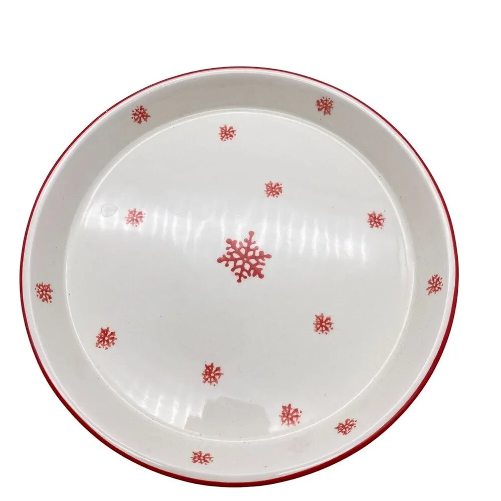 Farval Red white snowflake print covered pie cake dessert stand plate cookies Po